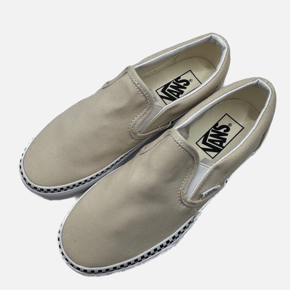 Vans NWOT beige classic slip ons with checker detail 6.5 - Picture 3 of 12